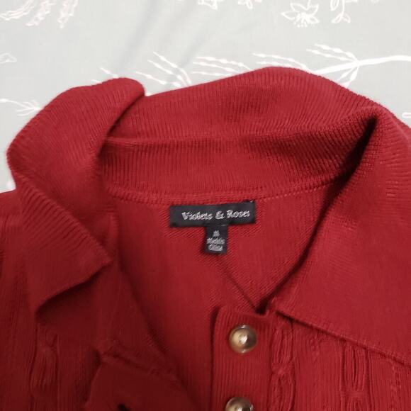 Violet & Roses Cable knit Red V Neck Sweater Stitch Fix Preppy Career wear - Picture 7 of 10